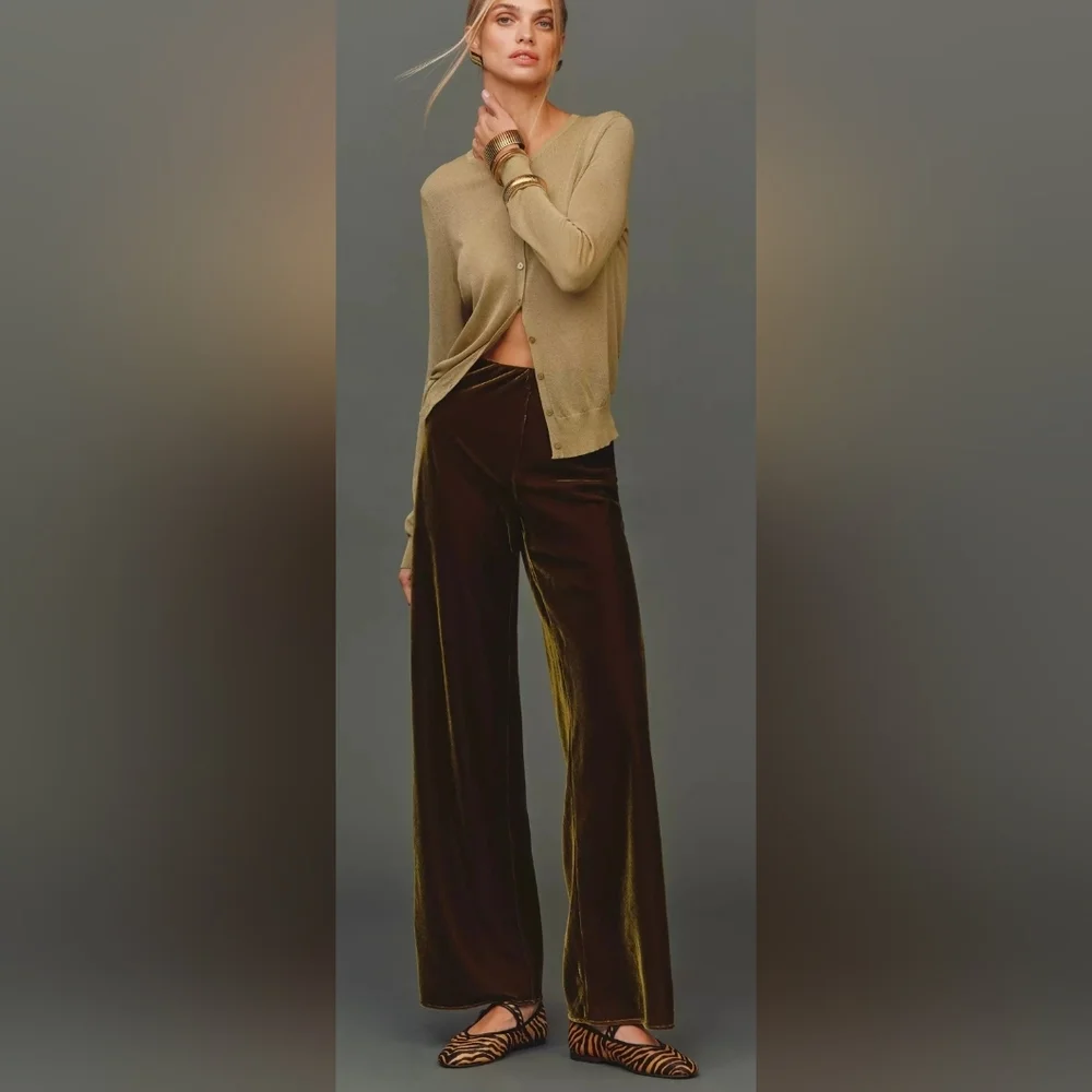 Anthropologie The Tilda Green Velvet Wide-Leg Pants - Picture 2 of 5